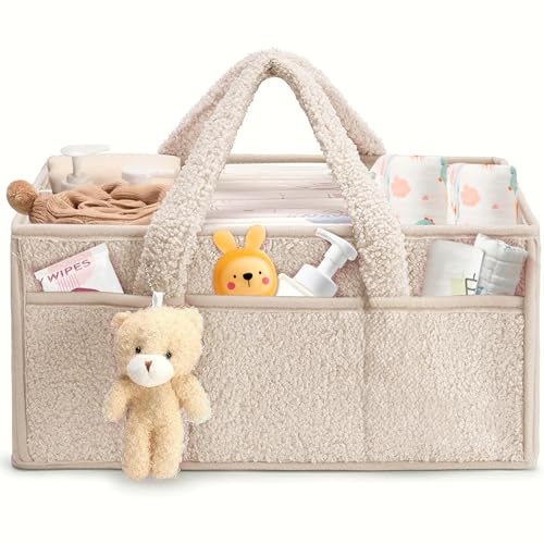 CHANXIUZAI Baby Wickeltasche Organizer,Baby-Windel-Caddy Organizer für Wickeltisch,Multifunktional Tragbar Wickel Organizer für Feuchttücher und Babysachen (Weiß)