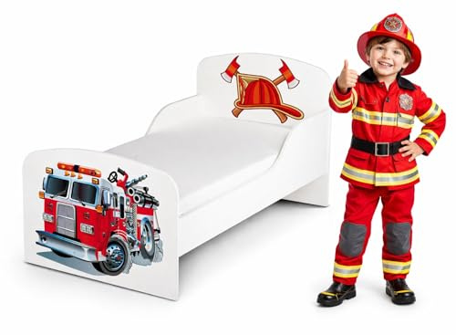 BAYAGU Weißes Kinderbett 140 x 70 cm aus Holz mit Lattenrost und 10 cm Schaumstoffmatratze, stabiles Juniorbett, komplettes Einzelset fürs Kinderzimmer