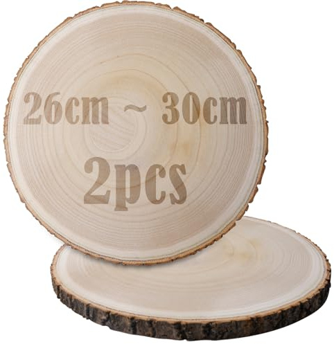 2 Pièces Tranches de Bois, Rondin de Bois Deco, 26 à 30 cm Rondelles en Bois, Disques en Bois, Disques De Bois Brut Naturel pour Bricolage, Mariage, Décoration de Noël, Artisanat