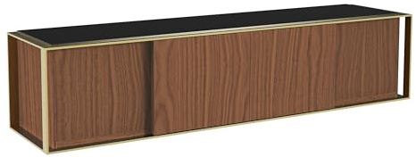 AVF Prometheus 2m TV Stand for TVs up to 100 Inch – Walnut Effect Entertainment Unit with Gold Metal Frame, Black Tempered Glass Top, Cable Management & 4 Storage Compartments – FS200PRMW