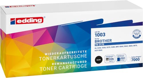 edding Tonerkartusche EDD-1003 - Schwarz - Ersatz für Brother TN-3170 | Wiederaufbereitet nach DIN 33870-1, Schwarz, Reichweite 7000 Seiten