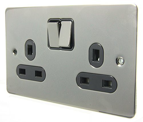 Schneider Electric Ultimate Flat Plate - Switched Double Power Socket, Single Pole, 13A, GU3220BBN, Black Nickel with Black Insert
