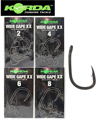 Korda Wide Gape XX Karpfenhaken (10 Stück), Angelhaken zum Karpfenangeln, Haken zum Karpfenfischen, Haken für Karpfen, Größe:8
