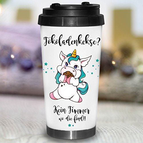 Wandtattoo Loft® Bedruckter konischer Edelstahl Thermobecher Spruch Fokoladenkekse!? Kein Fimmer wo die find. mit einem Einhorn/Becher/Thermobecher mit Motiv und Spruch/unicorn