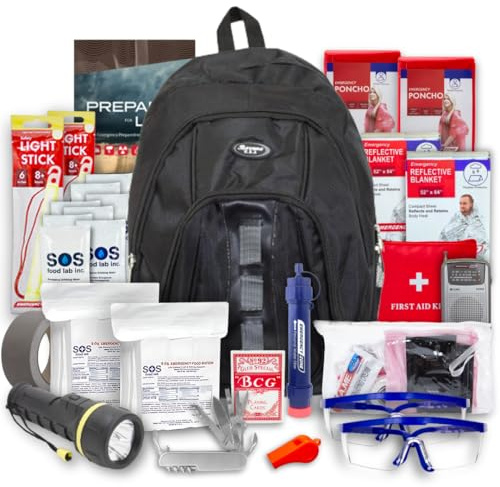 Essentials Complete Deluxe Survival 72-Hour Kit | Red or Black Backpack | 2 or 4 Person Go Bag Emergency Kit