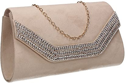 SwankySwans Harper Diamante Faux Suede Womens Ladies Clutch Bag Nude