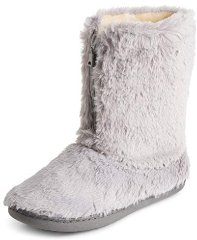 Polar Donna Memory Foam Cerniera Pelliccia Ecologica Coperta Suola Di Gomma Interno All'Aperto Accogliente Lusso Stivale Pantofole - Grigio - UK8/EU41 - YC0720