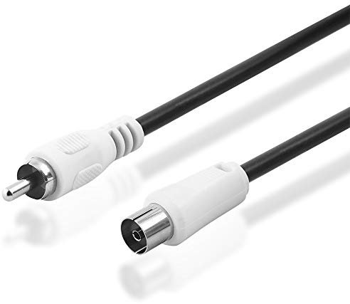 BestPlug 2 Meter Video Antennen-Kabel, Cinch Stecker männlich auf Koax Buchse Kupplung weiblich, Schwarz