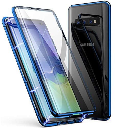 MOSSTAR Coque pour Samsung Galaxy S10E, 360 Degrés Protection Avant et arrière Verre trempé Transparent Case Cover,d'adsorption Magnétique Bumper Métal Frame Etui Housse pour Samsung Galaxy S10E,Bleu