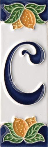 Piastrelle in ceramica italiana con design a limoni, con numeri e lettere, dimensioni delle piastrelle: 10 cm x 3,5 cm (lettera C)
