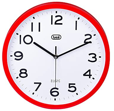 Trevi OM 3302 S Reloj de Pared de Cuarzo sin tictac, diámetro 30 cm, diseño Simple y Elegante, plástico, Formato Redondo, Rojo