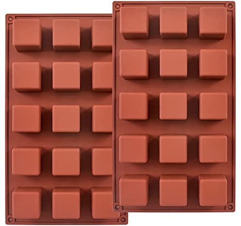 ionEgg 15 Mulden, 3,6 cm, quadratische Silikonform, Würfelform für die Herstellung von Schokolade, Süßigkeiten, Kuchen, Eiswürfeln, Trüffel-Pralinen, 2 Stück