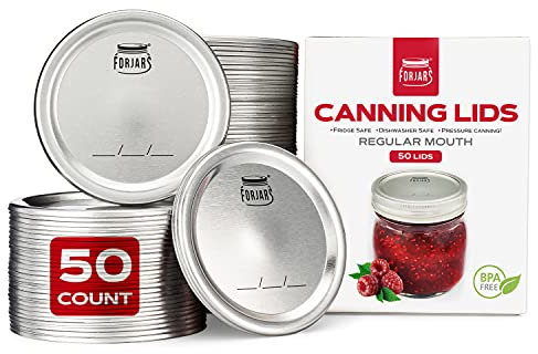 FORJARS - Regular Mouth Canning Lids, 50 Pack - Create Airtight Seals on Glass Jars to Preserve Food for Meal Prep and Food Storage - Steel Lids