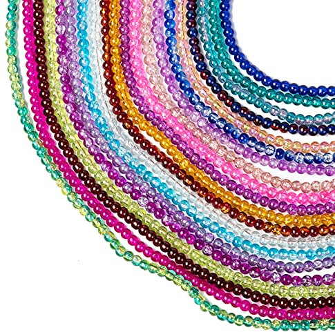 BEEFLYING 20 brins 4mm craquelé Perles de Verre au Chalumeau Verre entretoise Perles en Vrac Artisanat pour Femmes Bijoux Faits à la Main Bracelet Collier
