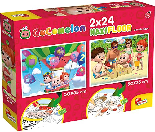 Lisciani – COCOMELON – Maxi-Puzzle – 2 x 24 Teile – 2-in-1-Puzzle – doppelseitig mit Malrücken – für Kinder ab 3 Jahren – Marker zum Ausmalen im Lieferumfang enthalten – hergestellt in Italien