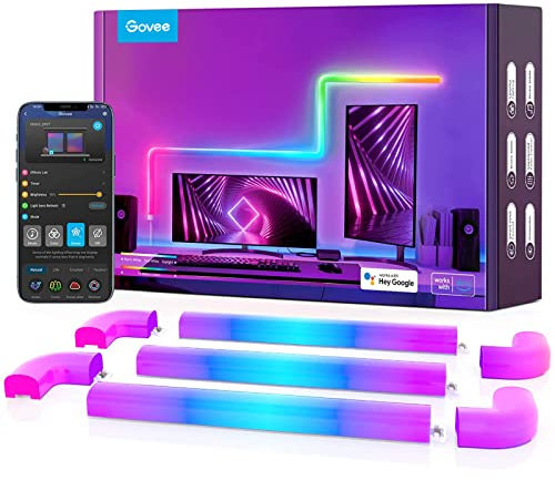 Govee Glide RGBIC Smart Wall Light, Music Sync LED Gaming Lights with 40+ Dynamic Scenes, Work with Alexa and Google Assistant, 8 Pcs and 4 Corners