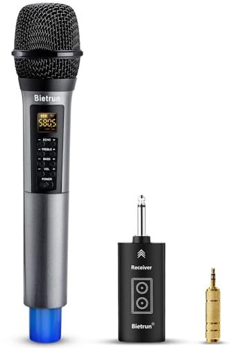 Wireless Microphone, Uhf Metal Dynamic Handheld Karaoke Mic, Rechargeable Receiver (Work 6hs),160ft Range, for Karaoke, Singing, Stage, Wedding, Speech, Karaoke Machine, Speaker, Amplifier, Mixer