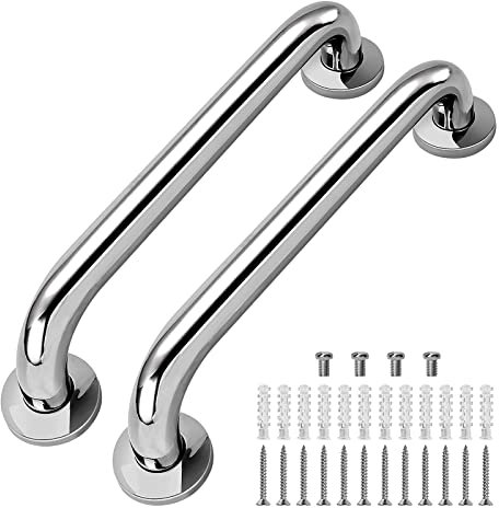 XJYMCOM 2Pcs Stainless Steel Grab Rails Outdoor Bar Anti Slip Bathroom Hand Rail with Mounted Screws Safety Handle Bathroom Balance for Elderly Children Pregnant Elderly Woman -12'' (30cm)