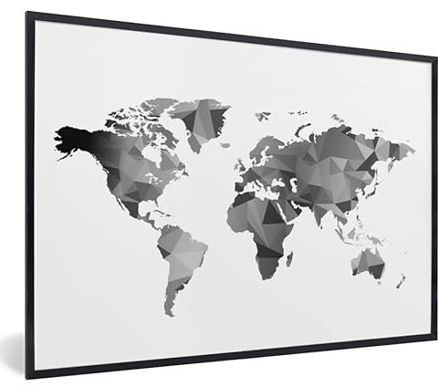 Poster Bilder Wanddeko Deko Wohnzimmer 90x60 cm Weltkarte - Schwarz - Grau - Weiß - Kinder - Mädchen