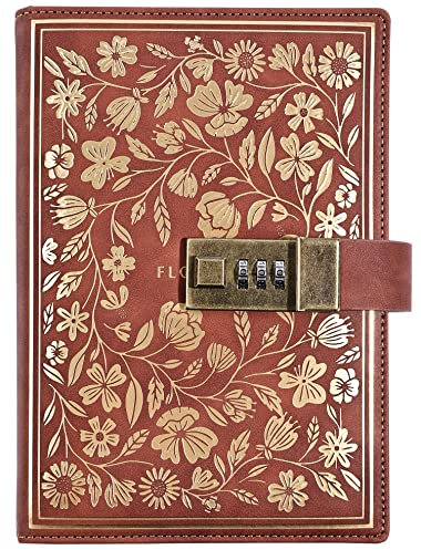 LinYesh Agenda en Cuir Avec Serrure à Combinaison, Organisateurs de Planificateur Personnel D'agenda de Serrure Vintage, Livre de Journal Intime Pour Hommes Femmes Fille Garçon