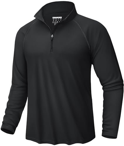KEFITEVD Mens UV Protection Outdoor Tops Long Sleeve Sun Shirts Summer 1/4 Zip Pullover Tops with Stand Collar,Black,L