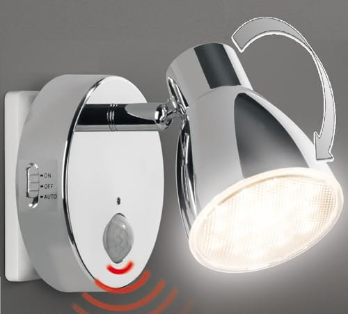 Trango 2635-018 LED Sensor Nachtlicht in Chrom mit Automatikfunktion direkt 230V mit Bewegungssensor I Sicherheitslicht I Steckdose Lampe I Wandlampe I Orientierungslicht I Kinder Nachtlicht