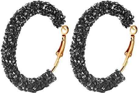 Trachten Ohrhänger Strass Damen Trachtenschmuck Ohrringe Mode Kristall Persönlichkeit schwarz groß übertrieben glänzend Creolen Punk Schmuck weiß Damen Retro Ohrringe (Black, One Size)