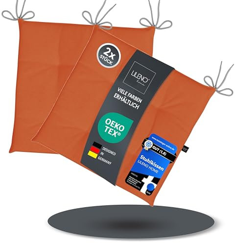 LILENO HOME 2er Set Stuhlkissen Terracotta (40x40x4,5 cm) - Sitzkissen für Gartenstuhl, Küche oder Esszimmerstuhl - UV-beständige Indoor u. Outdoor Stuhlauflage als Stuhl Kissen (Laura FUM)