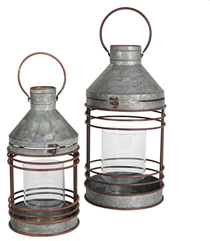 Zink Laternen 2er Set mit Glas Windlicht im Industrie-Look Outdoor