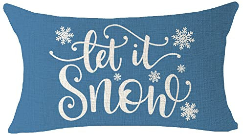 ITFRO Wintergeschenk Merry Christmas Schneeflocke Let It Snow, Urlaub, gesegnet, Lendenwirbelsäule, Baumwolle, Leinen, blau, Kissenbezug, Sofa, Heimdekoration, Taille 30,5 x 50,8 cm (Schnee)