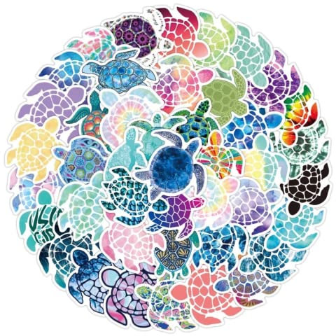 HNTR® Colorful Turtle Stickers | 50 Vibrant Mosaic Sea Turtle Decals | Waterproof Vinyl Sticker Pack for Laptops, Water Bottles, Scrapbooks & More