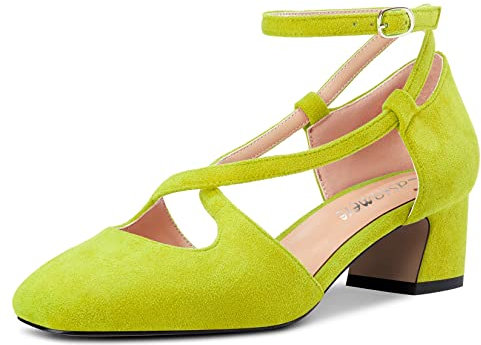 Castamere Mujer Medio Chunky Ancho Heel Cuadrada Punta Correa Cruzada Pumps Fiesta Cute Zapatos Verde Lima Ante 41 EU