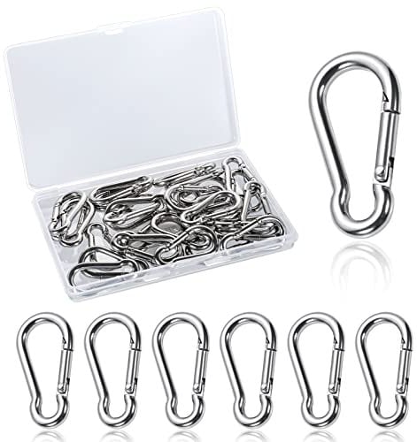 30 Stück Karabinerhaken Edelstahl, 4 x 40mm Karabinerhaken Klein mit Aufbewahrungsbox Schnappverschluss Karabiner Klein für Angeln Wandern Rucksack (Silber)