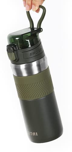 Prova Di Perdite Borraccia Termica Tazza Per Vuoto Per Cannuccia Per Adulti Studente Tazza Per Acqua In Acciaio Inossidabile 316 Tazza Sportiva Per Uomo E Donna Portatile, Verde, Cannuccia 600ml