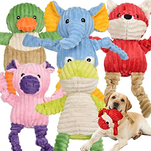 LECHONG 5er-Pack Quietschspielzeug für Hunde, Robuste Plüschtier-Spielzeuge für Große/Mittlere/Kleine Hunde, Kuschelweiches Hundekauspielzeug-Set