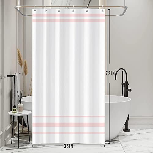 SDOTPMT 90x180cm Rideau de Douche Rose et Blanc Moderne Minimaliste Rose rayé Rideau Douche Rustique Ferme Classique esthétique Salle Bains Rideau de Douche Crochet décoration
