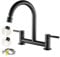 Ankoory Bridge Kitchen Sink Mixer Tap, Kitchen Bridge Tap, 2 Hole Tap Deck Mounted (180mm Centres), Dual Lever Kitchen Faucet with 2 Function Aerator, 1/4 Turn, 360° Swivel Spout, Brass, Matte Black