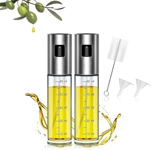 Pulverisateur Huile, Vaporisateur Huile, Spray Huile et de Vinaigre, 2PCS avec 1 Brosse 2 Entonnoir Spray Huile Cuisine Vaporisateur Bouteille avec Échelle Spray Alimentaire