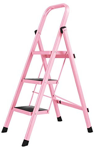 Tritthocker, dreistufige Leiter oder vierstufige Leiter, Trittleiter für Mädchenschlafzimmer, Haushaltsleiter aus Metall, Sicherheitstrittleiter, Trittleiter/Pink (Pink)