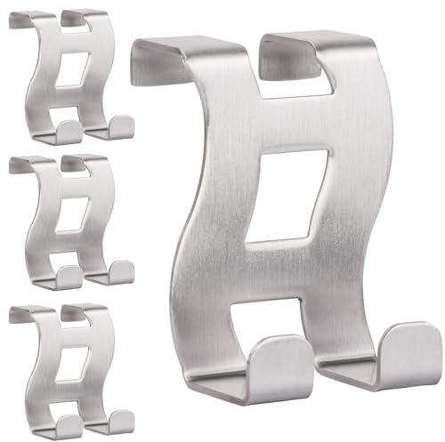 RICOO Set di 4 Appendiabiti da Porta, Robusto e Resistente, Ganci Appendiabiti Per Camera, Bagno, Cucina, Argento, Modello MH001-4, 5 x 6 x 4,5 cm