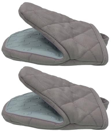 Topflappen Handschuh, 1 Paar Mini Ofenhandschuhe rutschfest Hitzebestaendig Backhandschuhe Silikon Backofen Handschuhe Baumwolle Topfhandschuhe Kochhandschuhe