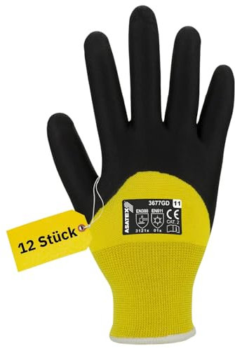 AWOTEX 12 x Kälteschutzhandschuh Latex I Winterhandschuhe Baustelle Größe 11 I robuste & warme Baustellenhandschuhe Winter I Winter Arbeitshandschuhe komfortabel I Thermohandschuhe Baustelle