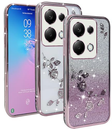 XINYEXIN Funda Glitter para Xiaomi Redmi Note 13 Pro 4G / Poco M6 Pro, Carcasa Teléfono Antigolpes Transparente Bling Sparkle, Ultra Delgado Cute Brillante para Niñas y Mujeres - Oro Rosa