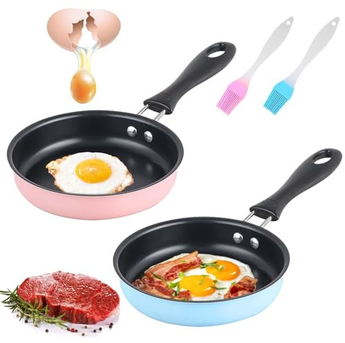 Asfrode Lot de 2 mini poêles à frire de 12 cm - Mini poêle à œufs au plat - Mini poêle à œufs antiadhésive - Portables - Résistantes à la chaleur - En acier inoxydable - Pour le camping, la cuisson,