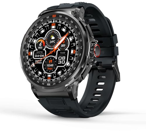 TRAPERGGIO Smartwatch Da Uomo 1,85 HD Schermo Rotondo Bluetooth Chiamate SpO2 Attività Pedometro Sport Fitness Watch, 100 + Modalità sportive orologio compatibile con Android e iOS IP68 Regalo (Nero)