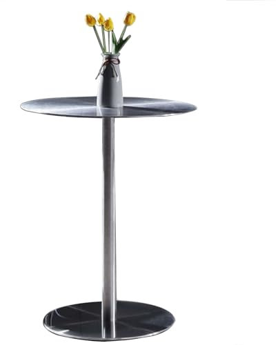 DMCHENGMA Bartisch mit silberfarbener Edelstahlplatte und stabilem Untergestell, Bistro-Pub-Tisch für Zuhause, Küche, Bartheke, hohe runde Tische(Size:50x50x105cm)