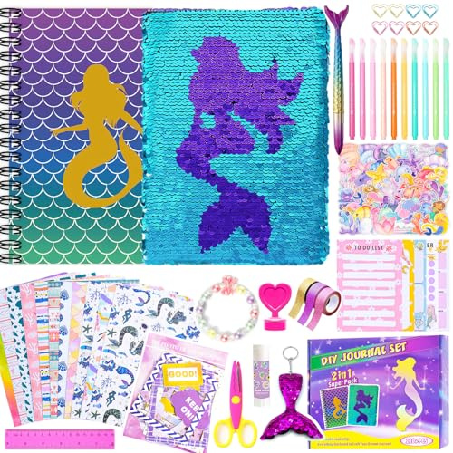 2er-Pack DIY Tagebuch-Set für Mädchen im Alter von 8–12 13 14 Jahren, Geburtstagsgeschenke für Teenager-Mädchen, 110 Stück Kunsthandwerk Scrapbook Zubehör für Tween Kinder, Kawaii-Tagebuch,
