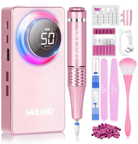 SAVILAND Ponceuse pour Ongles Professionnel: 50000 tr/min Lime à Ongles Électrique Sans Fils, Puissante Ponceuse a Ongle Portable pour un Retrait Rapide des Ongles en Acrylique (Rose)