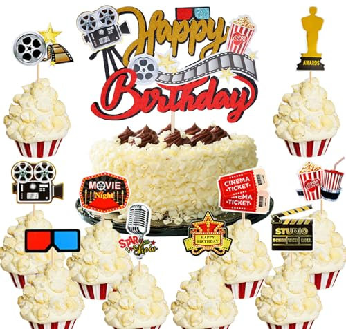 Huaxintoys 21 Stück Film-Thema Tortendeko,Filmabend Cake Topper, Movie Theater Cupcake Toppers,Movie Night Kuchen Dekorationen,Film Thema Party Kuchen Dekorationen,Kino Film Thema Party Kuchendeckel