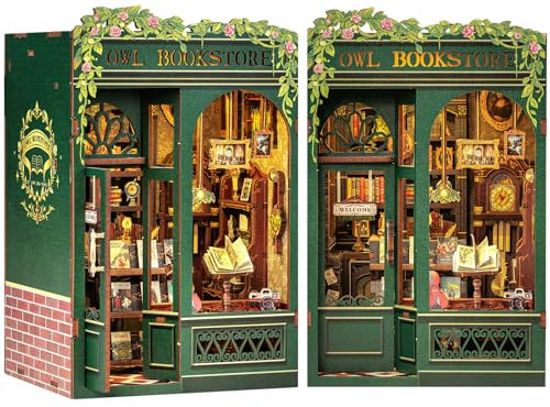 Cutefun Book Nook – 3D-Holzpuzzles für Erwachsene, 139 Teile, DIY-Miniaturhaus-Bausatz, Bücherregal-Dekoration, Nook-Puzzle, Tiny-House-Geschenke für Frauen, Teenager und Buchliebhaber (OWL Bookstore)
